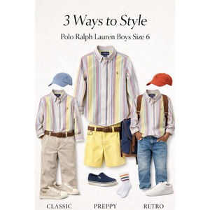 Polo Ralph Lauren Boys Button Down Shirt Size 6 Striped Multicolor Cotton Preppy